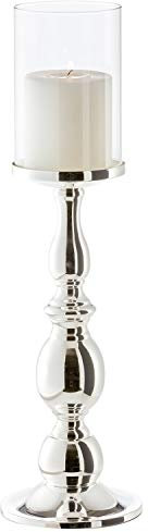 EDZARD Kerzenleuchter Windlicht Mascha, Höhe 45 cm, edel versilbert, anlaufgeschützt, für Stumpenkerzen bis ø 8 cm, inklusive Glasaufsatz, perfekt für Cornelius Kerzen