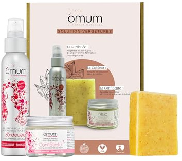 OMUM - Coffret Solution Vergetures - 1 huile La Surdouée, 1 savon surgras Le Cajoleur & 1 crème La Confidente - Améliore la souplesse, hydrate et préserve la peau des femmes enceintes