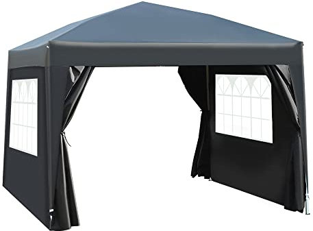 Outsunny 3 x 3 m Garden Pop Up Gazebo, Wedding Party Tent Marquee, Water Resistant Awning Canopy with Sidewalls, Windows, Carry Bag, Black