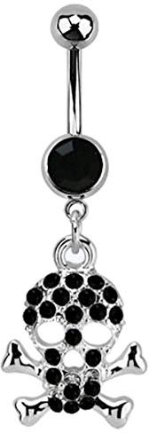 Bauchnabelpiercing Totenkopf Skull Strass Stein 10mm-Jet 316L Chirurgenstahl