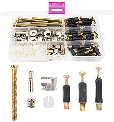 binifiMux 90pcs Crib Screws Furniture Cam Lock Connecting Screws Nuts Assortment Kit,Hex Socket Cap Screws/Cam Fitting/Dowel/Pre-Inserte for Cabinets Cupboards Chairs Boards Headboards