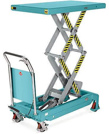 Ameise Scheren-Hubtischwagen LTT mit Doppel-Schere | 350 kg Tragkraft | 370-1.300 mm Hubbereich | hydraulisch | fahrbarer Hubtisch mit Feststellbremse | 910 x 500 mm Plattform