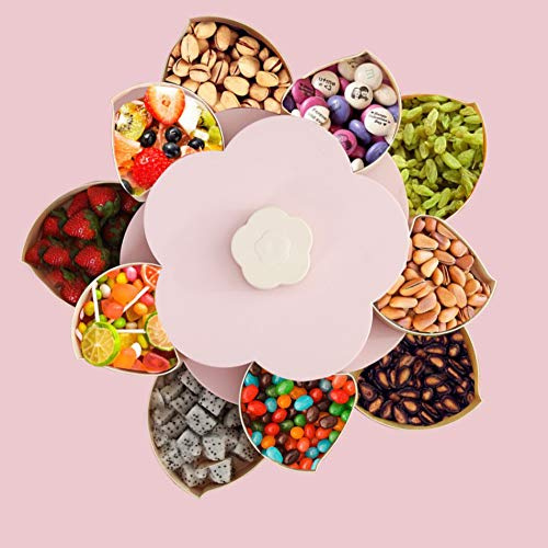 Delleu Blüte rotierende Snack Box Flower Design Lebensmittel Aufbewahrungsbox Schmuck Organizer Doppelschicht rotierende Obstteller Snack Aufbewahrungstablett