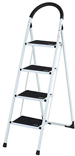 Bakaji Scala Scaletta Pieghevole Salvaspazio con Gradini Antiscivolo e Maniglione di Sicurezza Sgabello Scaletto Struttura in Acciaio e Rivestimento in Gomma Portata massima 150kg (4 gradini)