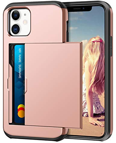 Coolden Compatible with iPhone 12 Case Shockproof Case iPhone 12 Wallet Case Protective Case Rubber Bumper Phone Case Card Holder Slot Wallet Case Cover Compatible with iPhone 12/12 Pro (Rose Gold)