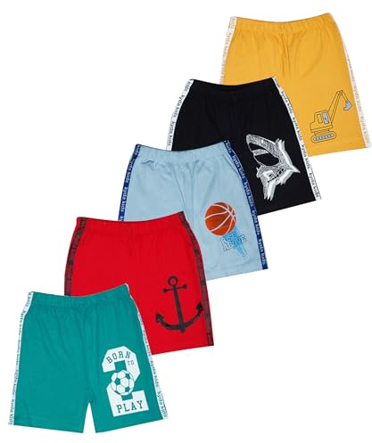 KYDA KIDS® Lot de 5 shorts pour garçons 100 % pur coton imprimé, coupe régulière, longueur genou, doux, respirant, décontracté, shorts confortables au quotidien pour garçons, Combo1, 11-12 Y