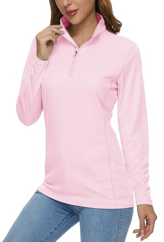MAGCOMSEN Womens Long Sleeve Tops Quarter Zip UPF 50+ Golf Shirt Rash Guard