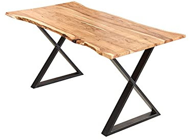 SAM Esstisch 180x90cm Marbella, echte Baumkante, Akazienholz naturfarben + massiv, Baumkantentisch mit geschlossenem X-Metallgestell Schwarz, Esszimmertisch