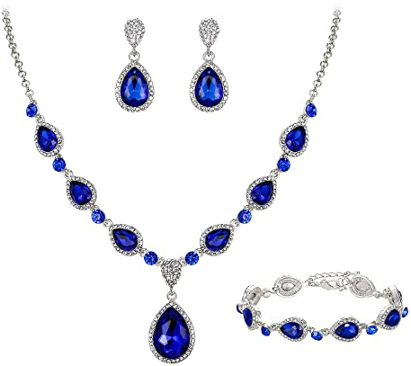 Clearine Y-Halskette + Ohrringe und Armband Marquise Kristall Tennis Armkette Hochzeit Braut Träne Diamant Kostüm Schmuckset für Damen Klar Silber-Ton