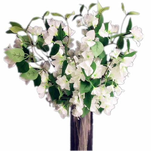 Gladiolus garden 10pcs Silk Bougainvillea Grabble Tree Branch Faux Climbing Design Bougainvillea Spectabilis Flower Stems for Wedding Centerpiece Floral Decoration (white)