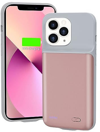 HUOBAO Akkuhülle für iPhone 13 Pro Max, 5000mAh Ladegerät Hülle für iPhone 13 Pro Max, Schützende tragbare Ladetasche, wiederaufladbare Smart Extended Battery Pack (6,7 Zoll) (Pink)