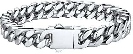 Bestyle Pulseras Cadena Cubana 9mm Ancho Pulsera Cadena Cubano Miami Acero Inoxidable 19cm Largo Pulseras Cadena Cubana Miami Pulsera Cubano de Miami Plateado Pulseras Cubano de Cadena