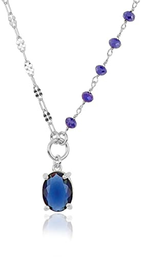 Sakrami Collier Dahlia - Couleur Rhodium, Zircon Bleu