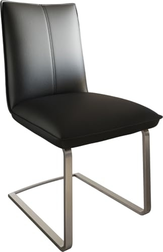 Schwingstuhl Lelio-Flex Freischwinger flach Edelstahl Echt-Leder Schwarz | Taschenfederkern