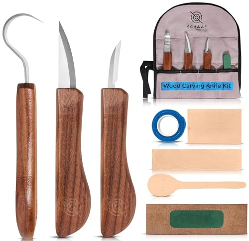 Schaaf Tools - Kit per intaglio del legno, 3 pezzi, set di coltelli da intaglio del legno, kit di strumenti per intaglio con cucchiaio, kit per principianti per adulti e bambini