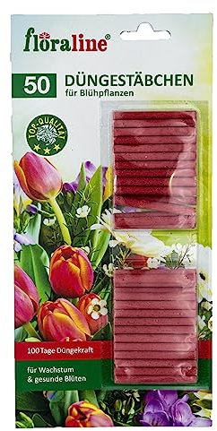 floraline® | 50x Blühpflanzen - Düngestäbchen | Pflanzen Dünger: pro Stäbchen für bis zu 100 Tage prächtige Blumen mit wundervollen Blüten | Sehr schonende & kinderleichte Anwendung