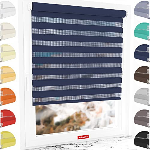 Schuette® Rollo ohne Bohren & mit Bohren 2in1 ● Tag & Nacht Doppelrollo Kollektion: Azure Coast (Dunkelblau) ● 50 x 130 cm (Breite x Höhe) ● Suprafix Klemmrollo = Klemmfix 2.0 ● 60s Montage mit Video