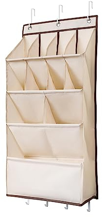 Milageto Hängendes Schuhregal, Tür-Schuhregal, Faltbare hängende Aufbewahrungstasche für Schranktür-Aufhänger, schmales Tür-Schuhregal für Kunsthandwerk, Beige 11 Gitter