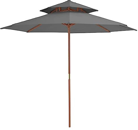 QZZCED Ombrellone per patio Ombrellone da spiaggia Ombrellone da Esterno Ombrellone a Due Livelli con Palo in Legno 270 cm Antracite per Esterno Gazebo Piscina Terrazzo