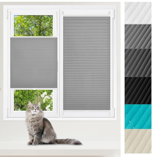 Plissee Klemmfix Plisseerollo ohne Bohren 30 x 210 cm Einfache Montage, pflegeleicht Faltrollo mit Klemmträger easyfix 2 Bedienschienen aus Aluminium für Wohnzimmer, Hellgrau