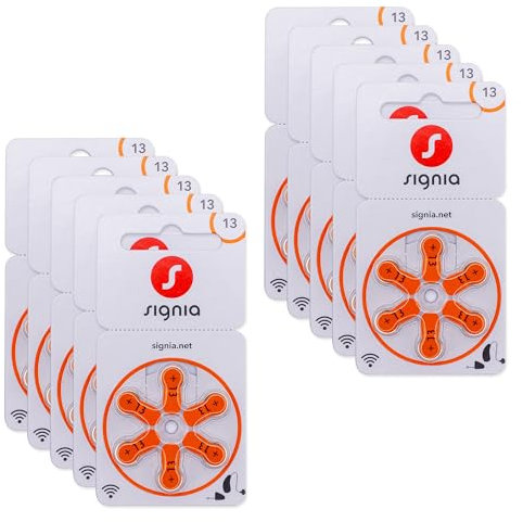 Siemens-Signia Hörgerätebatterien Typ 13 orange, Batterien für Hörgeräte 60 Stück Vorratspack, Made in Germany, inkl. GRATIS Reinigungstuch, Wireless Approved, quecksilberfrei