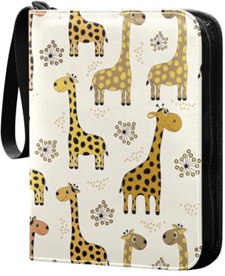 Niedliches Cartoon-Giraffen-Sammelkartenalbum, 4 Taschen, Kartenordner, 50 Seiten, 400 Karten, PU-Reißverschluss, Kartenbinder, Aufbewahrungshalter für Sportspielkarte