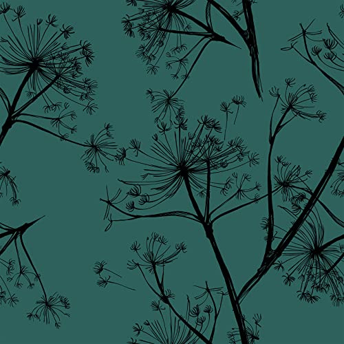 VEELIKE Teal Kräuter Blumentapete Vintage Tapete Blätter Grün Mustertapete Selbstklebende Tapete Blumen Teal Grün Tapeten Wohnzimmer Muster Klebefolie Möbel Fototapete Schlafzimmer 44.5cm×300cm