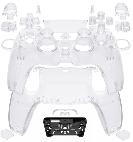 eXtremeRate Luna Redesigned Full Set Shell Buttons Touchpad Cover Compatible with ps5 Controller BDM-030 BDM-040 BDM-050, Custom Clear Replacement Top Bottom Cover Case Compatible with ps5 Controller
