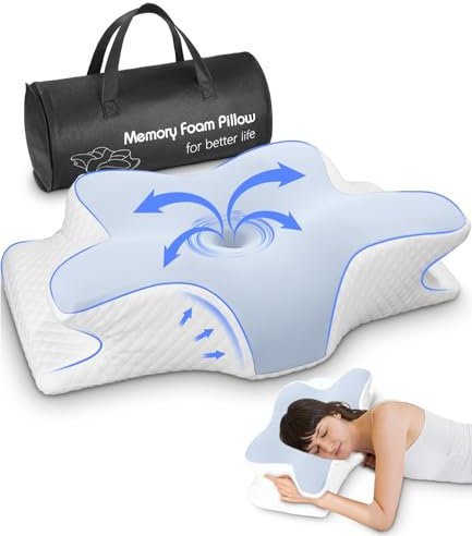 Almohada cervical, almohada para dormir de lado, almohada de espuma viscoelástica, almohada ergonómica para el cuello, almohada de apoyo, para un apoyo óptimo almohada para dormir de lado, espalda y