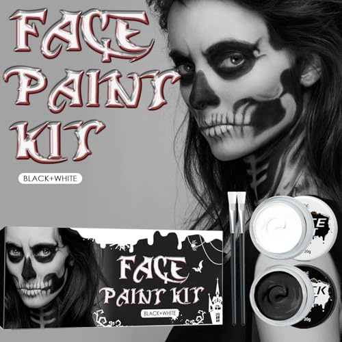 Halloween Schminke Schwarz Weiß,Halloween Spezialeffekt Make Up Set,mit 2 Pinseln,Kinderschminke Set,Körperfarben Schwarz und Weiß,für Fasching SFX Makeup Kinder Erwachsene
