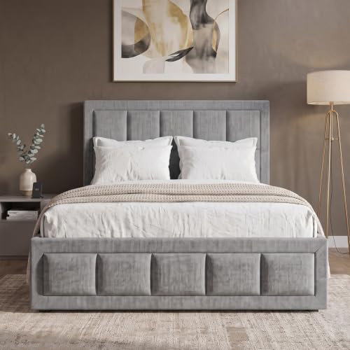 Blisswood Ottoman Bed Frame, 4ft Small Double Upholstered Ottoman Bed, UKFR Linen Fabric Ottoman Storage Bed With Gas Lift End Opening Wooden Slats With Storage Bed (4ft Small Double, 130 x 204 cm)