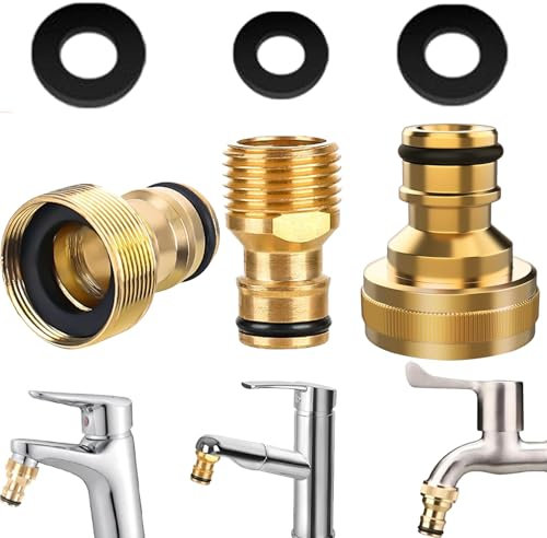 TREABEAR 3 adattatori per rubinetto, attacco per tubo, 1/2 pollici e 3/4 pollici Bsp 2 in 1 femminile, adattatore per rubinetto dell'acqua da 1/2 pollici, adattatore per tubo da giardino