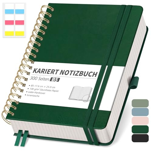 RETTACY Anteckningsbok B5 Dotted, bullet Dot Journal med 100 g/m² tjockt papper, 150 ark, anteckningsbok för kontor och skola, läderfodral, 17,6 cm x 25 cm