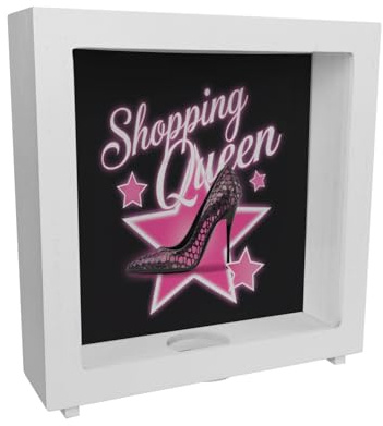 Schuh mit Stern Rahmen Spardose aus Holz - Shopping Queen stilvolle Rahmen Spardose aus Holz für Liebhaberinnen schwarzer Hintergrund eleganter hoher Absatz - Shopping Queen