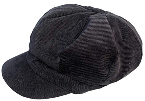 Cool4 Fein Cord Ballonmütze Cord Bakerboy Mütze Baumwolle Cap Visor Vintage A05 (Schwarz) (57)