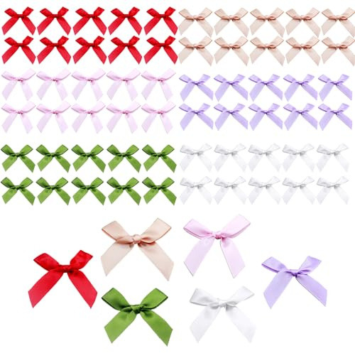 DHWEKU große geschenkschleife geschenkschleifen selbstklebend weihnachtsschleifen kleine schleifen,60 Stücke Schleifen Deko für DIY Handwerk Karte Geschenkverpackung Taufedeko Hochzeitsdeko Weihnachts