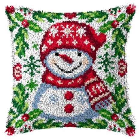 YOOTOM Knüpfhaken Kissen Kits für Kinder,DIY Knüpfteppich Zum Selber Knüpf-Sets Kissenbezug Teppich Stickerei Set,Christmas Latch Hook Kits 43x43cm