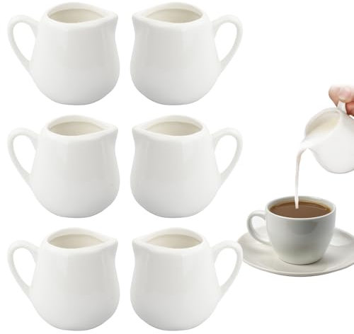 YILANJIN Pots à Lait en Porcelaine, 6 Pièces Mini Tasse à Café Blanche avec Poignée pour Restaurant, Pichet à Sauce en Céramique pour Cuisine, Petit Pot à Crème pour Salade, Miel, Sauce (100 ml)