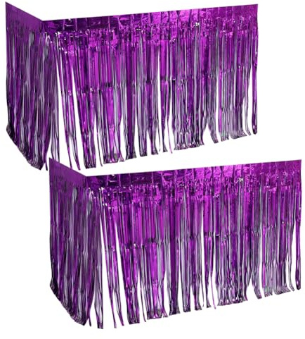 2 Stück Folienfransen Lametta Tischrock Rechteckige Tischschlangen Banner Babyparty Tischvorhang Geburtstag Party Tischdecke Rock Metallic Weihnachten Tischdekorationen Lila