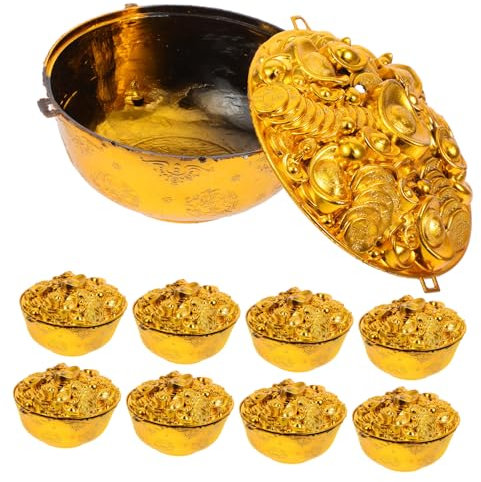 HOMOCONO 10pcs Golden ABS Sacrifice Bowl Treasure Basin for Worship