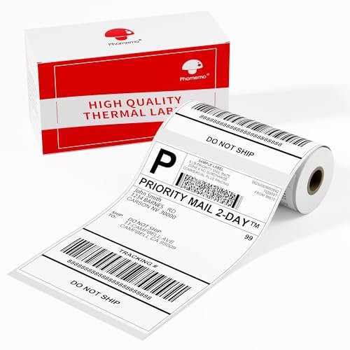 Phomemo 4X6 Thermoetiketten Versandetiketten, 55 Stück 102mm x 152mm, Rollenetiketten Thermodrucker-Etiketten für Versandetiketten, Adresse, Post, kompatibel mit M421 Label Printer