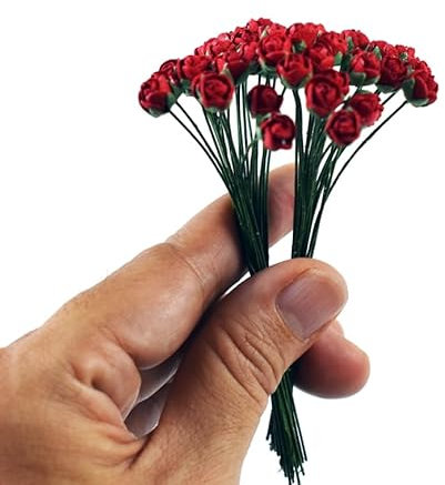 KADADSA 45 pcs Tiny Artificial Roses Mixed Assorted Shade Mulberry Paper Flower Flower Wedding Scrapbooking (Red 0.25-in/0.5-cm.)