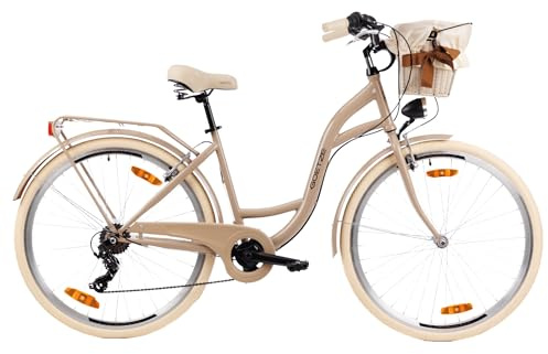 Goetze Mood 28 Zoll Citybike Damen | 18 Zoll Tiefeinsteiger | Shimano Tourney 7-Gang | LED-Beleuchtung | Korb & Gepäckträger | Komfortsattel | City Fahrrad für Alltag & Freizeit