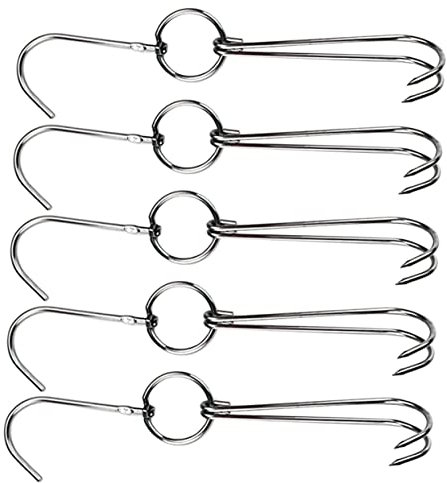LIFKOME 5pièces Crochet à Viande Acier Inoxydable Double Hameçon Pour Barbecue Et Fumoir Cuisine Résistant Pour Suspension Canard Porc Et Saucisse