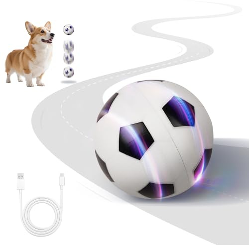 Pet Prime Automatic Rolling Ball for Dogs - Interactive Self Moving Dog Toy with 2 Play Modes, Rechargeable & Touch-Activated, Durable Football Design for Indoor/Outdoor Play (3.15inch) (Football)