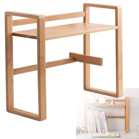 Bamboo Desk Shelf Versatile Book Display & Storage for Dorm Home Office Stylish Etagere for Efficient Workspace (56x19.5x39cm)