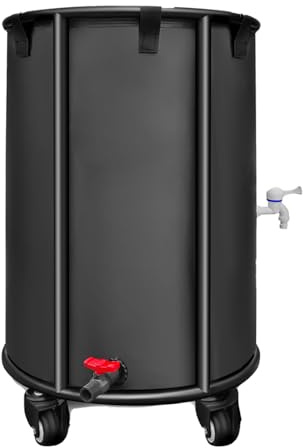 BEXRUO Outdoor Rainwater Collector, Mobile Portable, 30 Gallon, Black - Rainwater Collection Storage Container with Faucet, Mobile Frame, Strainer and Side Faucet