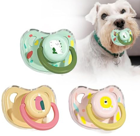 Generisch Hundespielzeug mit Schnuller – Welpen-Beruhigungsschnuller aus Silikon – Unzerstörbares Kauspielzeug für kleine Hunde & Katzen – Zahnungshilfe mit Cartoon-Design (3PCS)