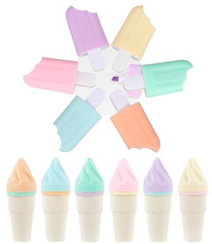 KEWUF 12 Stück Mini Textmarker Set, 6 Farbe Leuchtstifte Pastell, Eisförmige Highlighter Marker, Klein Lustige Stifte, Highlighter Pens für Mitgebsel Kindergeburtstag Party Geschenke Schule