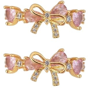Eleganter offener Ring mit Schleife, Mutter-Tochter-Freundschaftsring, rosa Zirkonia, Freundschaftsschmuck, Geschenk für Frauen (2pcs Gold)